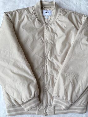 Aritzia TNA White Satin Bomber Jacket